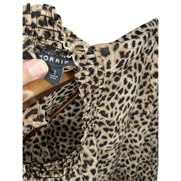 Torrid Women's Leopard Print Long Sleeve Blouse with Smocked Neck & Button Detai - Picture 4 of 12